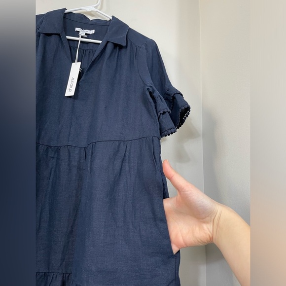 Chico's Short Solid Linen Sundress Blue Classic Navy Women's Dress Size 1US NWT - Picture 9 of 15